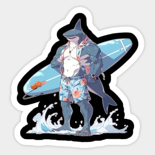 Seriously Anime Surfer Shark Sticker